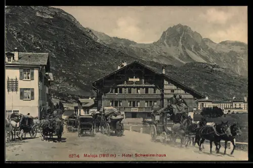 AK Maloja, Hotel Schweizerhaus mit Kutschen