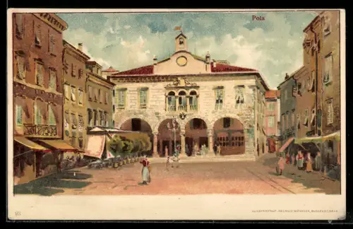 AK Pols, Platzansicht mit Läden und Cafe