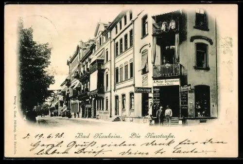AK Bad Nauheim, Kurstrasse am Friseur-Salon A. Müller-Schuppmann