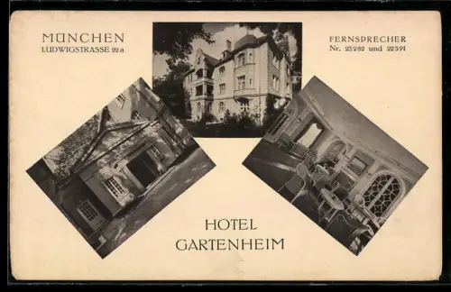 AK München, Hotel Gartenheim, Ludwigstrasse 22a