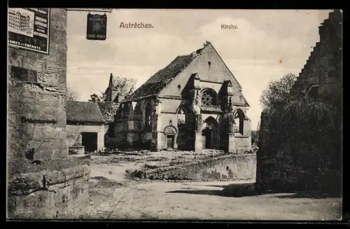 AK Autrêches, Café-Restaurant, Kirche