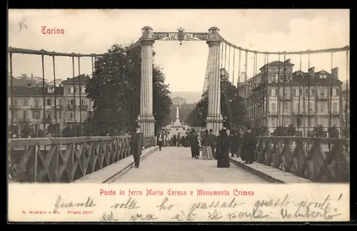 AK Torino, Ponte in ferro Maria Teresa e Monumento Crimea