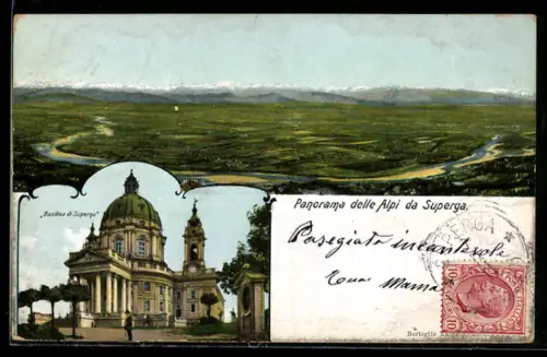AK Torino, Panorama delle Alpi da Superga, Basilica di Superga