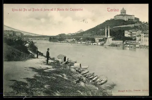 AK Torino, Riva del Po col Ponte di ferro ed il Monte dei Cappuccini