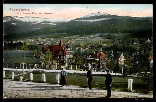 AK Schreiberhau, Blick vom Bahnhof zum Ort