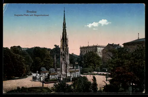 AK Breslau, Augusta-Platz mit Siegesdenkmal