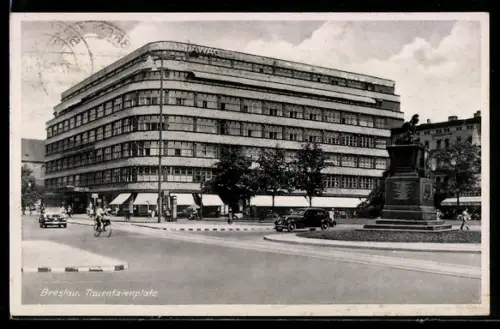 AK Breslau, Tauentzienplatz mit Denkmal