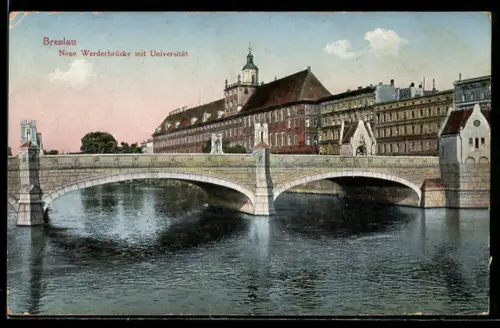 AK Breslau, Universität im Abendrot, Werderbrücke
