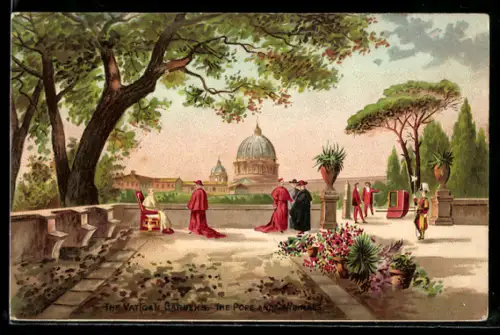 Künstler-AK Vatikanstadt, Il summo Pontefice nei Giardini del Vaticano