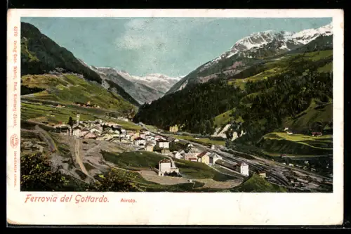 AK Airolo, Ortsansicht mit Bahnhof der Gotthardbahn