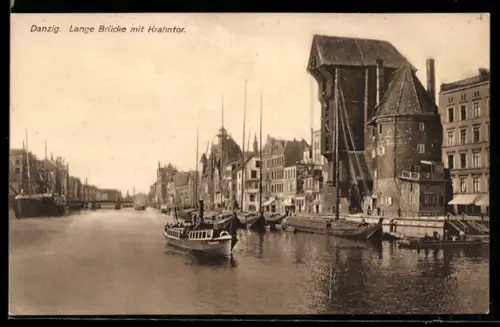 AK Danzig, Lange Brücke mit Krahntor