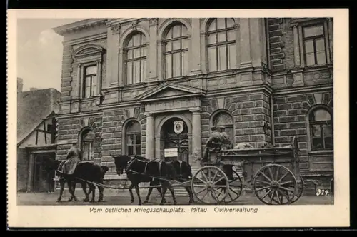 AK Mitau, Gebäudeansicht, Pferdekutsche