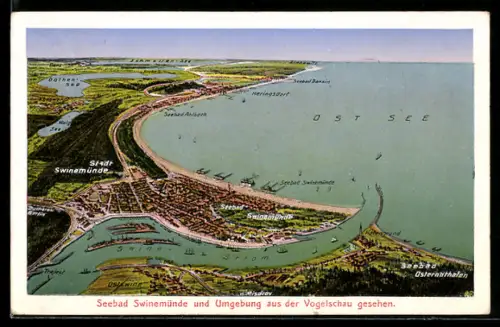 AK Swinemünde, Totalansicht mit Umgebung aus der Vogelschau
