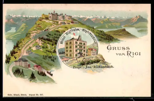 Lithographie Rigi, Hotel auf dem Rigi