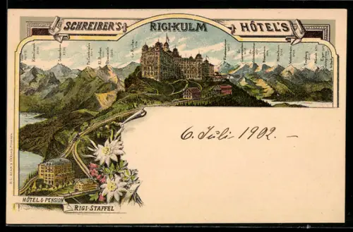 Lithographie Rigi-Kulm, Hotel Pension Rigi-Staffel