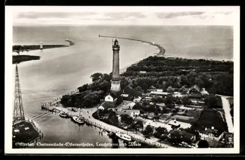 AK Osternothafen, Leuchtturm und Mole aus der Vogelschau