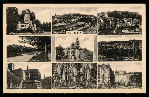 AK Glatz, Kaiser-Wilhelm-Denkmal, Katholische Kirche & Schiesshaus