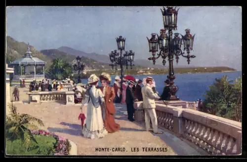 Künstler-AK Monte Carlo, Besucher auf den Terrassen