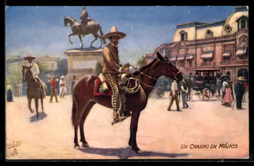 Künstler-AK Un Charro en Mejico, mexikanischer Reiter