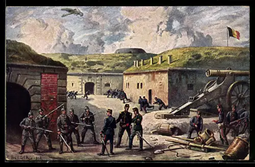 Künstler-AK W. Bürger: Eroberung des Fort Malonne durch Leutnant v. d. Linde und 4 Mann 1914