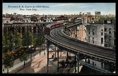 AK New York, NY, Elevated R. R. Curve at 110th Street