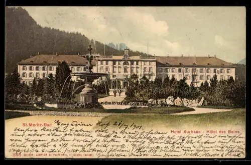 AK St-Moritz, Hotel des Bains, Blick zum Kurhotel