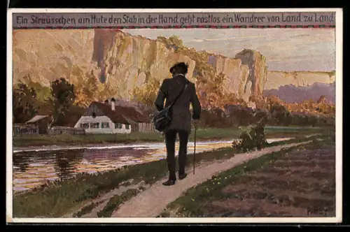 Künstler-AK P. Hey, Volksliederkarte Nr. 52: Ein Sträusschen am Hute