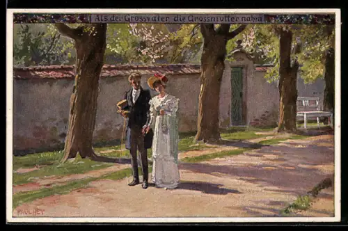 Künstler-AK Paul Hey: Volksliederkarte Nr. 54: Als der Grossvater die Grossmutter nahm, Ehegatten