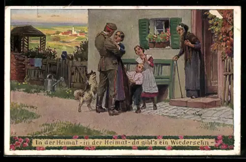 Künstler-AK P. Hey: Unsere Feldgrauen, In der Heimat - da gibt's ein Wiedersehen, Verein für das Deutschtum im Ausland