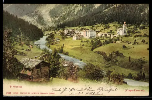 AK St. Nicolas, Ortsansicht vom Hügel aus