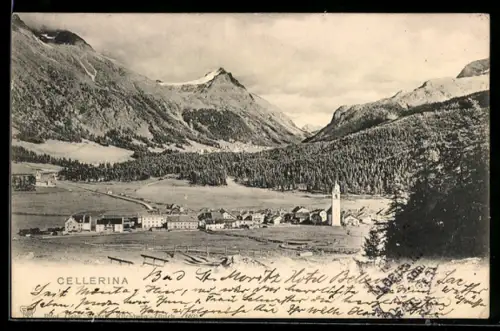 AK Celerina, Generalansicht mit Gebirgspanorama
