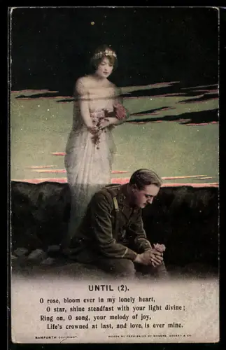 AK Soldat im Schützengraben denkt an seine Geliebte