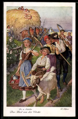Künstler-AK Felix Elssner: Friedrich Schiller`s Das Lied von der Glocke, Glückliche Bauern kehren vom Feld zurück
