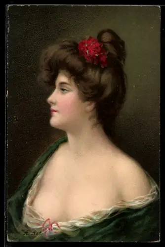 Künstler-AK Angelo Asti: Schönheit mit hochgestecktem Haar