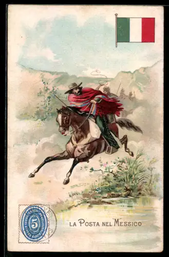 AK La Poste nel Messico, Mexikanischer Postbote zu Pferd