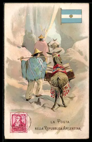 Lithographie Argentinien, La Posta, Postbote als Gaucho