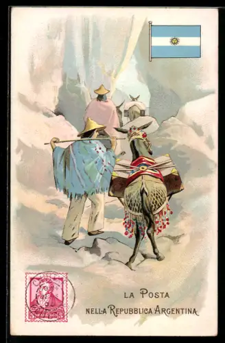 AK Postbote aus Argentinen mit einem Esel