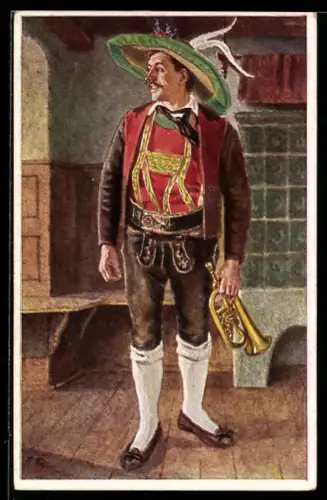 AK Alpen-Volkstrachten: Trompeter aus Schlanders in Tirol