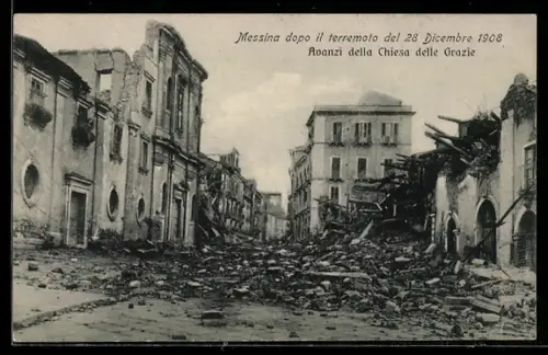 AK Messina dopo il terremoto del 28 dicembre 1908, Avanzi della Chiesa delle Grazie, Erdbeben