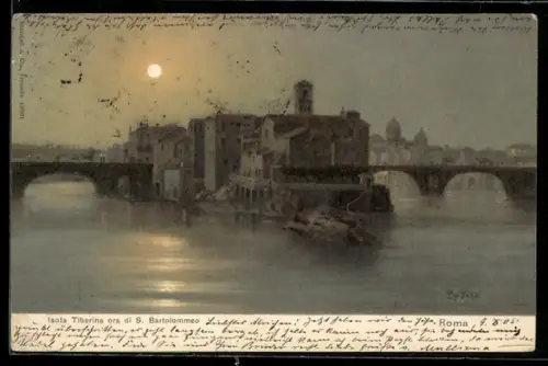 Künstler-AK Roma, Isola Tiberina ora di S. Bartolommeo
