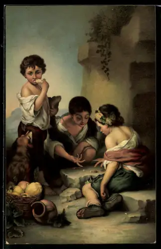 Künstler-AK Stengel & Co. Nr. 29980: Three Boys playing dice von Murillo