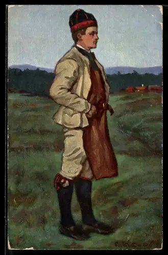 Künstler-AK Sommardräkt fran Mora socken, Dalarna, Mann in schwedischer Tracht