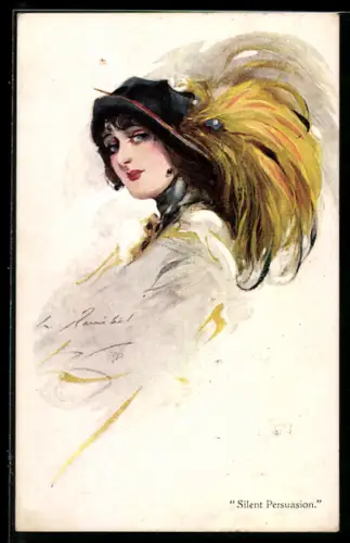 AK Silent Persuasion, Damenporträt mit elegantem Hut