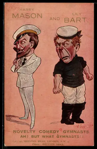 AK Schauspieler Harry Mason und Lily Bart als Trickfilmfiguren Matrose Kapitän