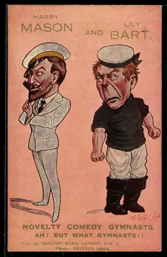 AK Schauspieler Harry Mason und Lily Bart als Trickfilmfiguren Matrose Kapitän