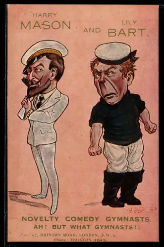 AK Schauspieler Harry Mason und Lily Bart als Trickfilmfiguren Matrose Kapitän