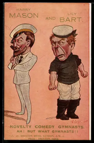AK Schauspieler Harry Mason und Lily Bart als Kapitän und Matrose, Novelty Comedy Gymnasts