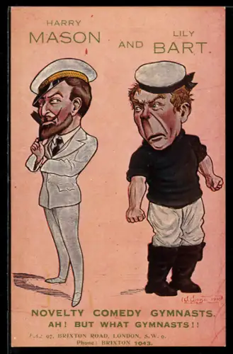 AK Schauspieler Harry Mason und Lily Bart als Trickfilmfiguren Matrose Kapitän