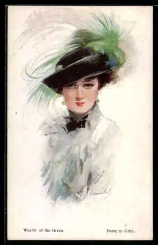 Künstler-AK Dame mit schwarzem Hut
