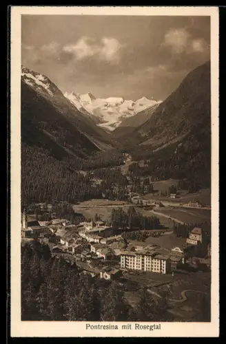 AK Pontresina, Ortsansicht mit Rosegtal